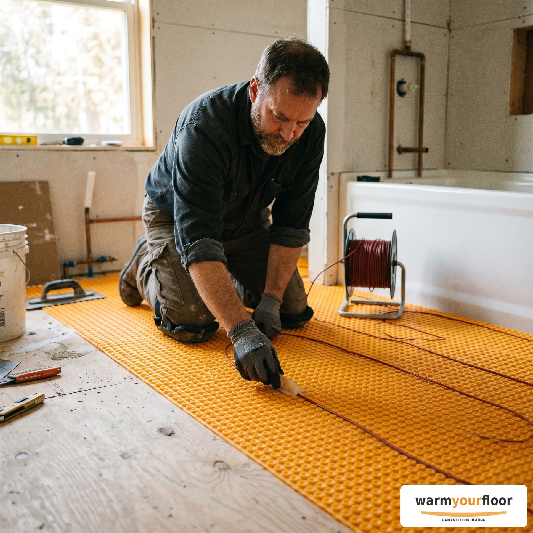 nVent Nuheat Cable Kit — 15 sq ft Cable + 30 sq ft Membrane + Programmable Thermostat - Lifestyle