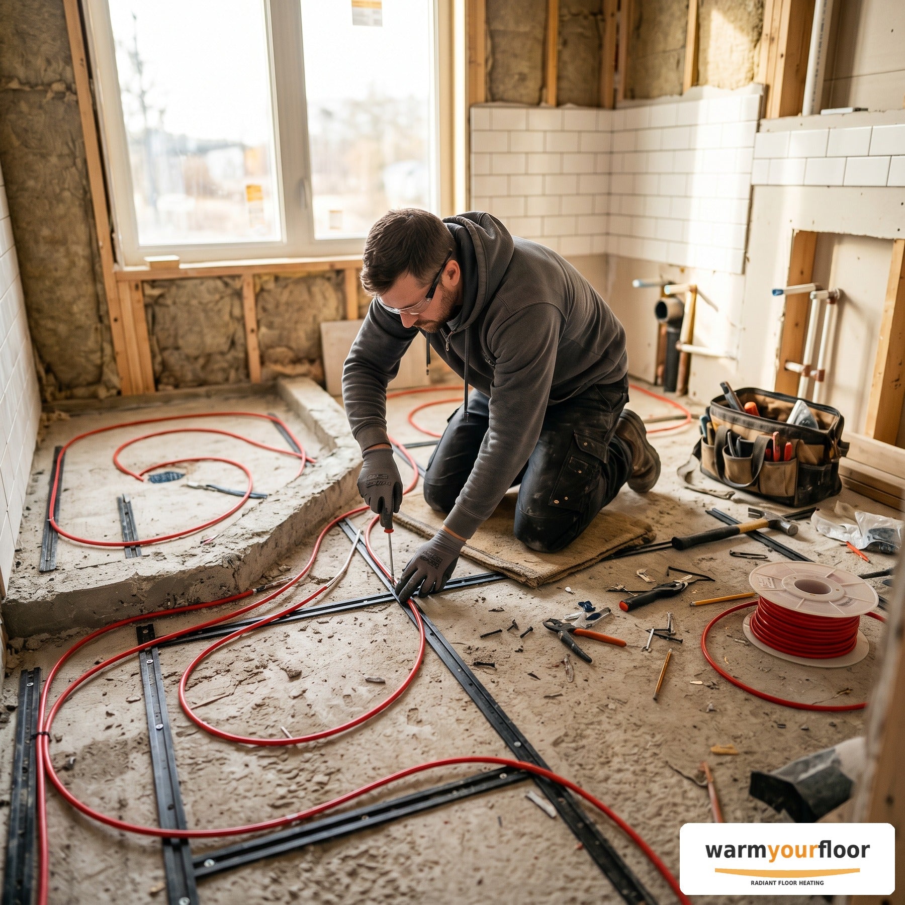 WarmWire Wi-Fi Cable Kit — 15 sq ft Floor Heating (120V) - Lifestyle