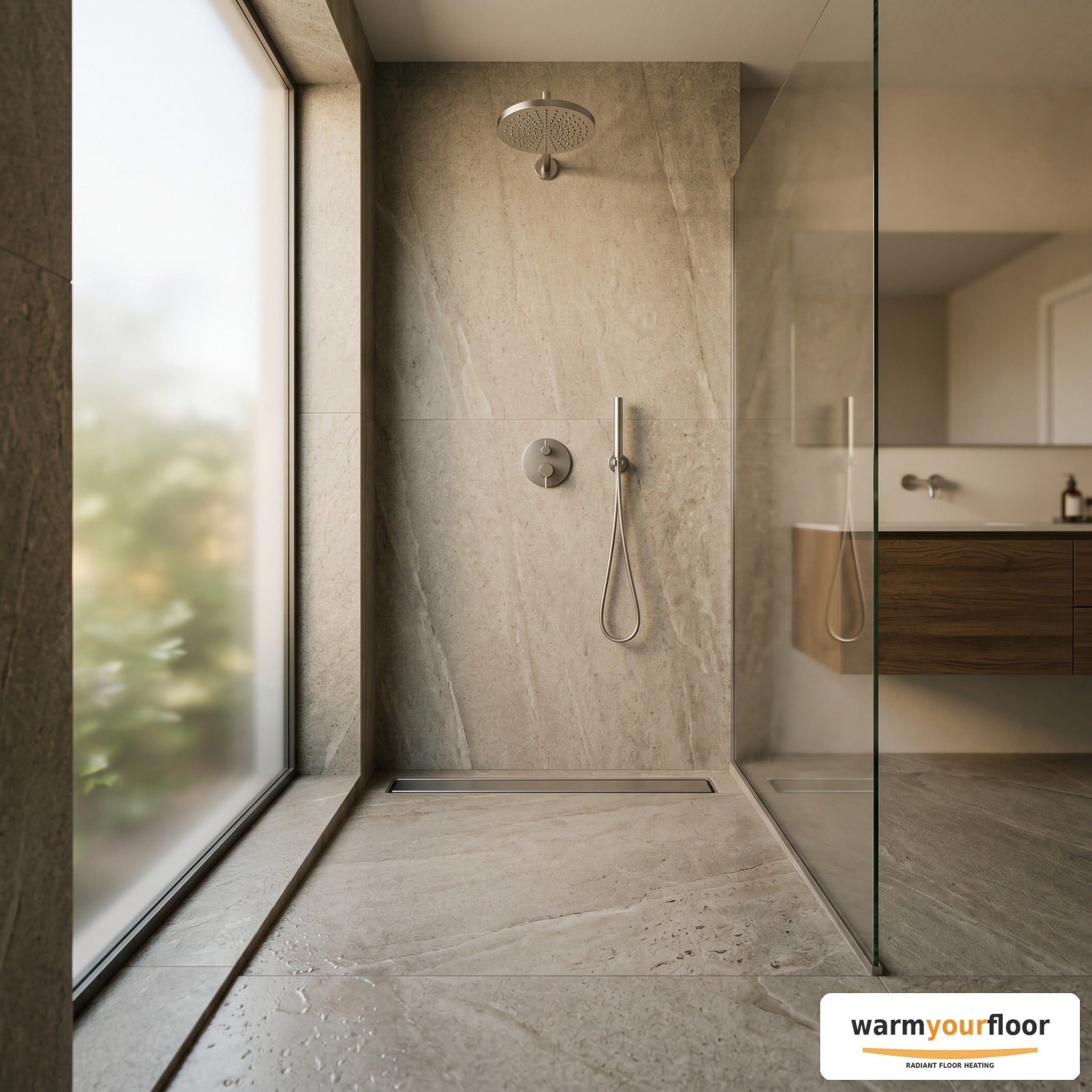Schluter KERDI-LINE Linear Shower Drain — 40" Brushed Stainless - Lifestyle