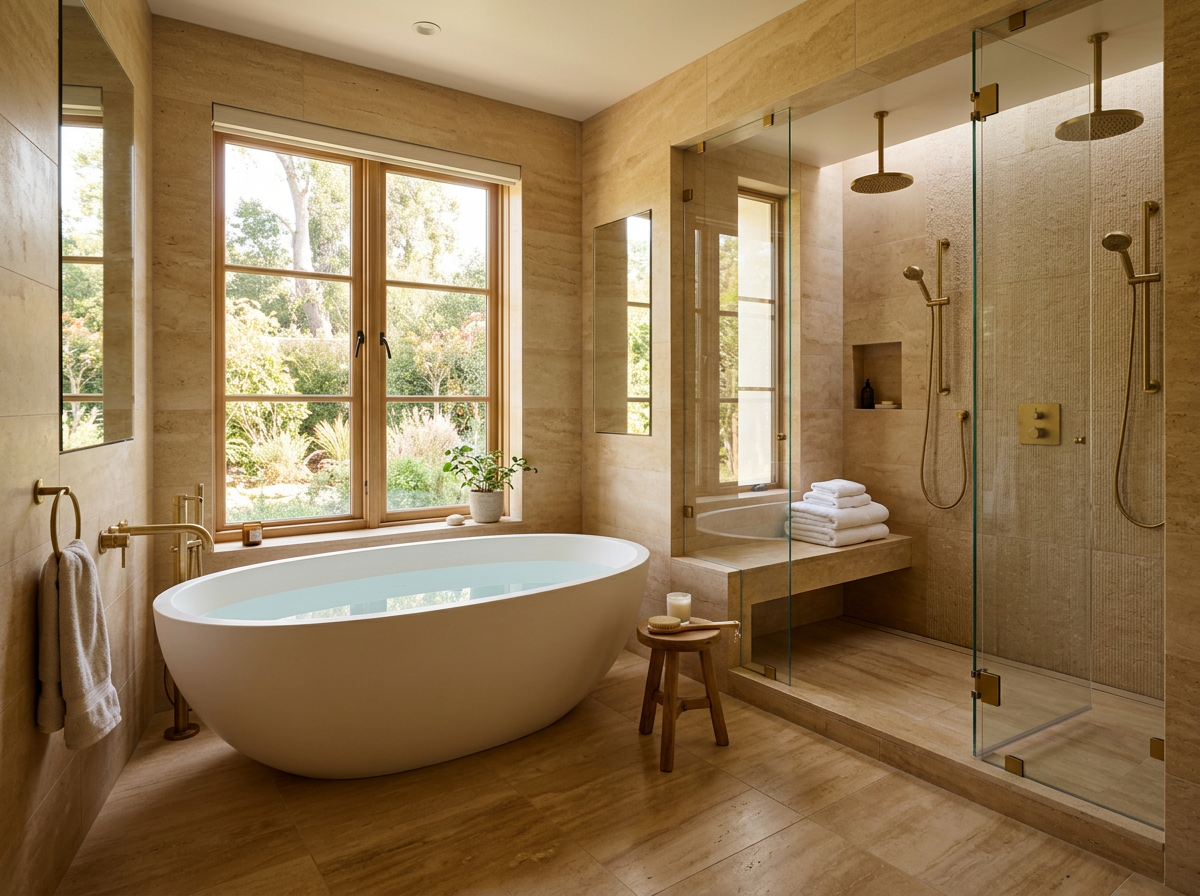 Solis Atelier Master Bath Radiant Bundle — 80 sq ft Floor + Bench Heating + Smart Thermostat — installed in a real home or commercial setting