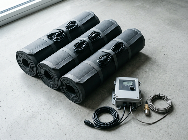 Solis Glacier Walkway & Steps Snow Melting Kit — 120 sq ft (240V) with Auto Controller — full system kit laid out, professional product photo
