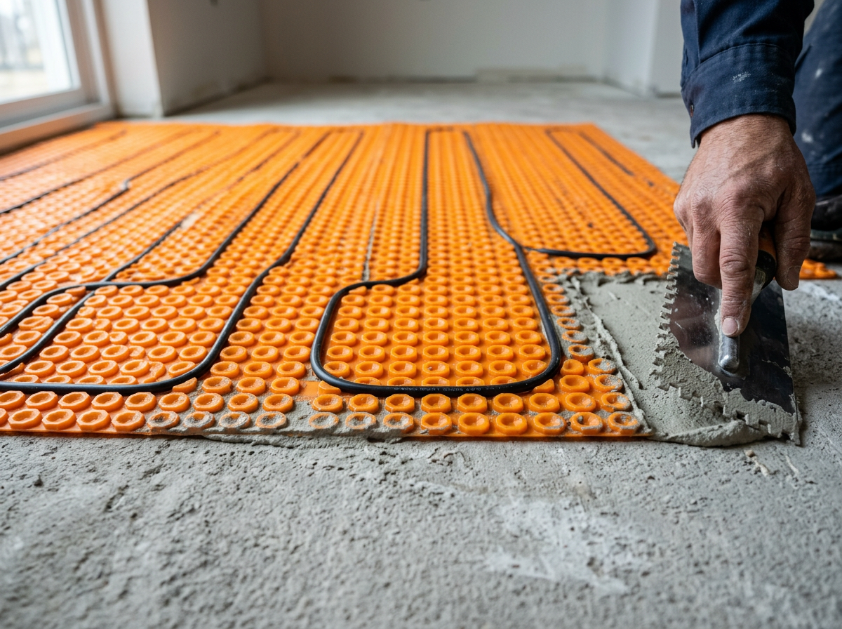 Solis Pro Whole-Home Radiant Floor Heating System — 500 sq ft Cable Bundle (240V) — close-up technical detail of installation