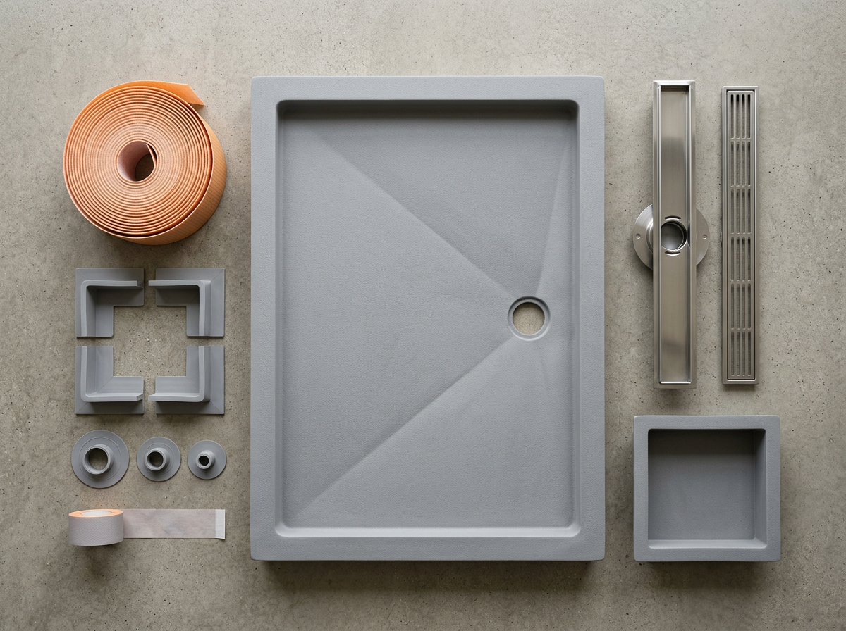 Solis Spa Curbless Shower System — 60" × 42" Linear Drain Waterproof Build — installed in a real home or commercial setting
